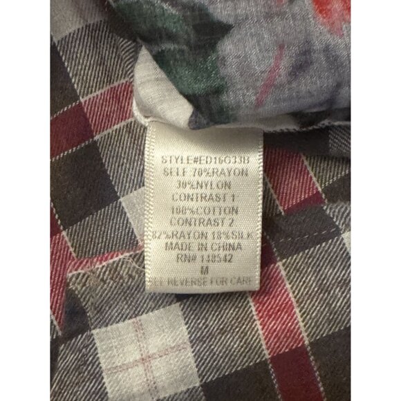 Size Medium ARATTA SILENT JOURNEY FLORAL PLAID SEMI-SHEER TOP Shirt Blouse - Picture 8 of 11